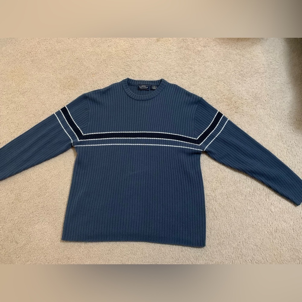Men’s VTG Sonoma Blue Striped Sweater Sz XL